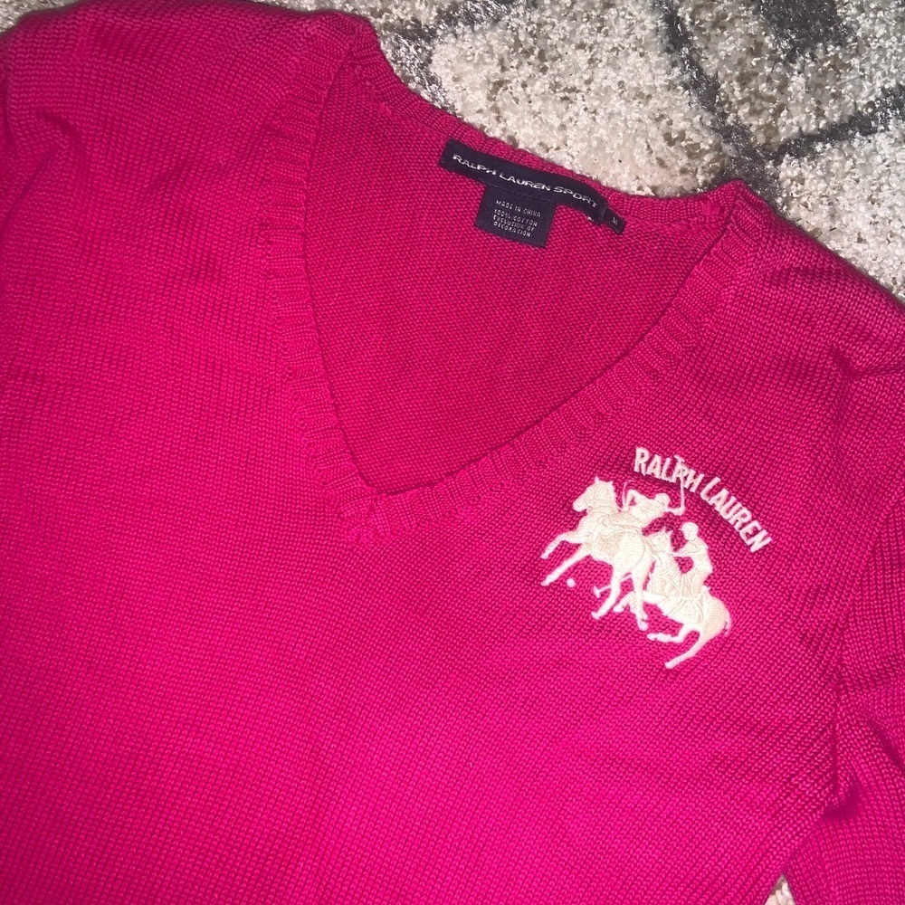 Ralph Lauren sport pink sweater logo big horse winter knit casual - Picture 3 of 4